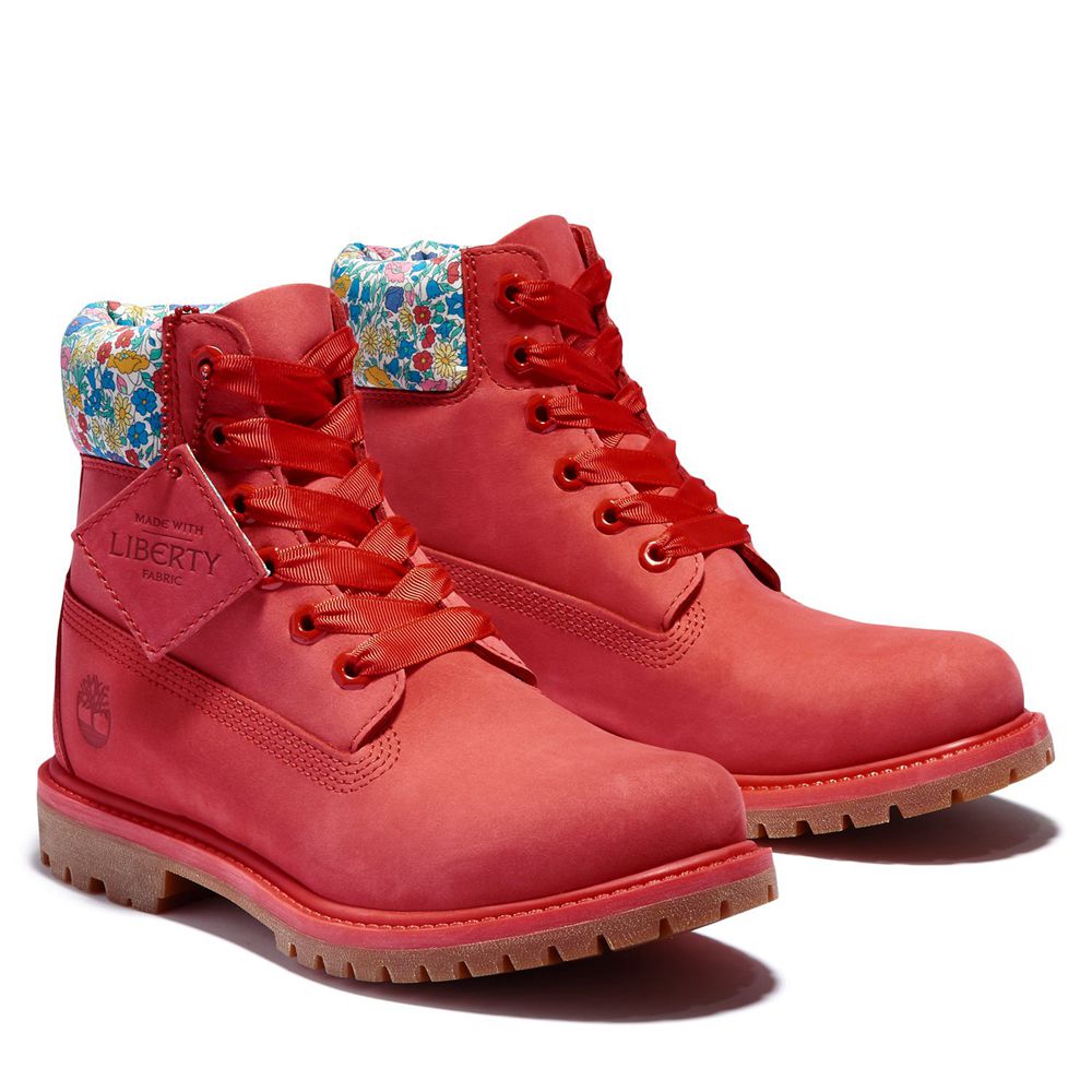 Timberland Womens 6-Inch Boots Premium Waterproof made with Liberty Fabric - Red - India WV9205187